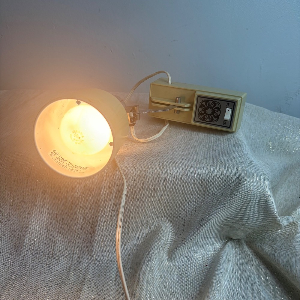 Vintage Portable Clamp On Desk Spotlight Lamp Cream Beige Metal Chrome Accent